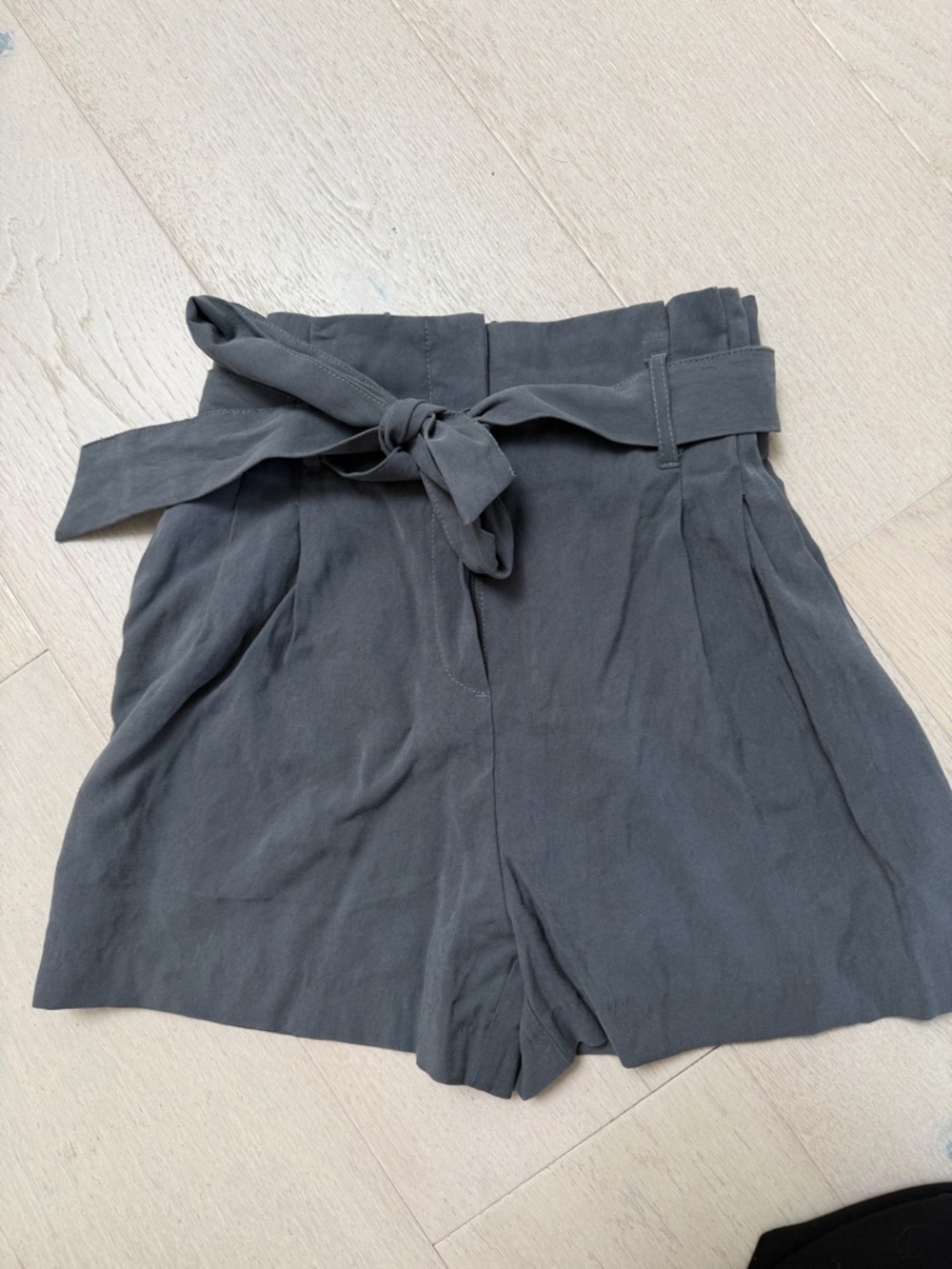 Dynamite High-Waist Tie-Belt Shorts - Charcoal Gray